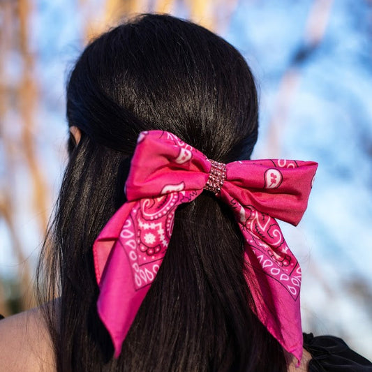 Rhinestone Bandana Bow- Pink with pink rhinestones
