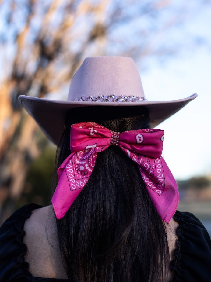 Rhinestone Bandana Bow- Pink with pink rhinestones