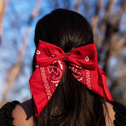 Rhinestone Bandana Bow- Red with red rhinestones