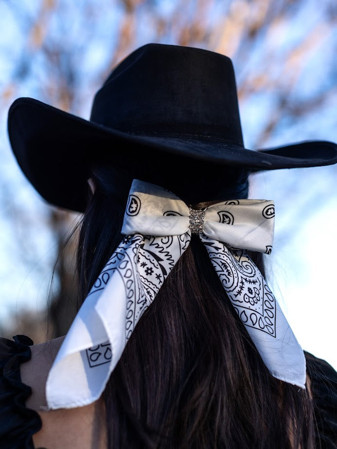 Rhinestone Bandana Bow- White with silver rhinestones