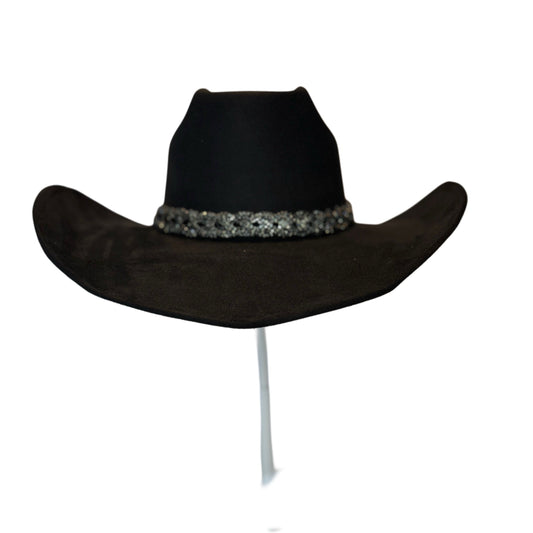 Braided Rhinestone Cowgirl hat with black rhinestone trim
