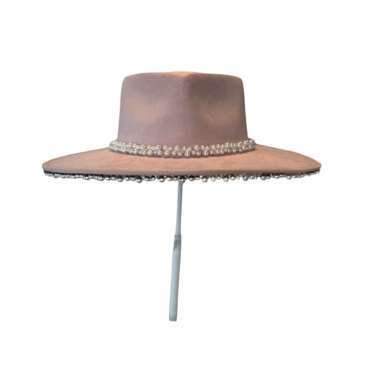 The Pearl with Rhinestone Heart flat-brimmed hat