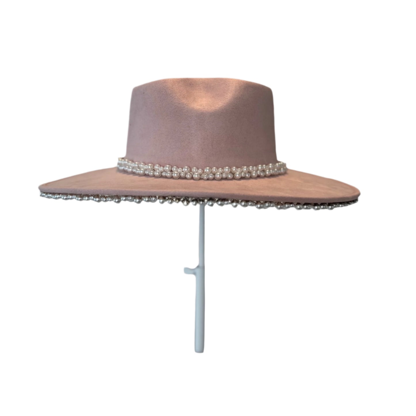 The Pearl with Rhinestone Heart flat-brimmed hat