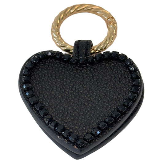 Heart-shaped Magnetic Hat clip Keychain- Black with black rhinestones