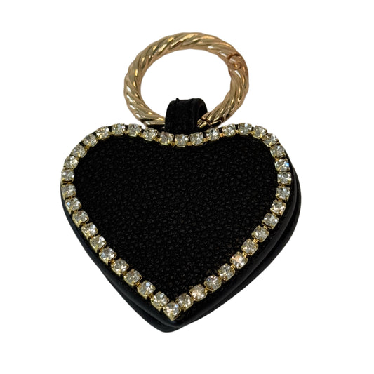 Heart-shaped Magnetic Hat clip Keychain- Black with gold rhinestones