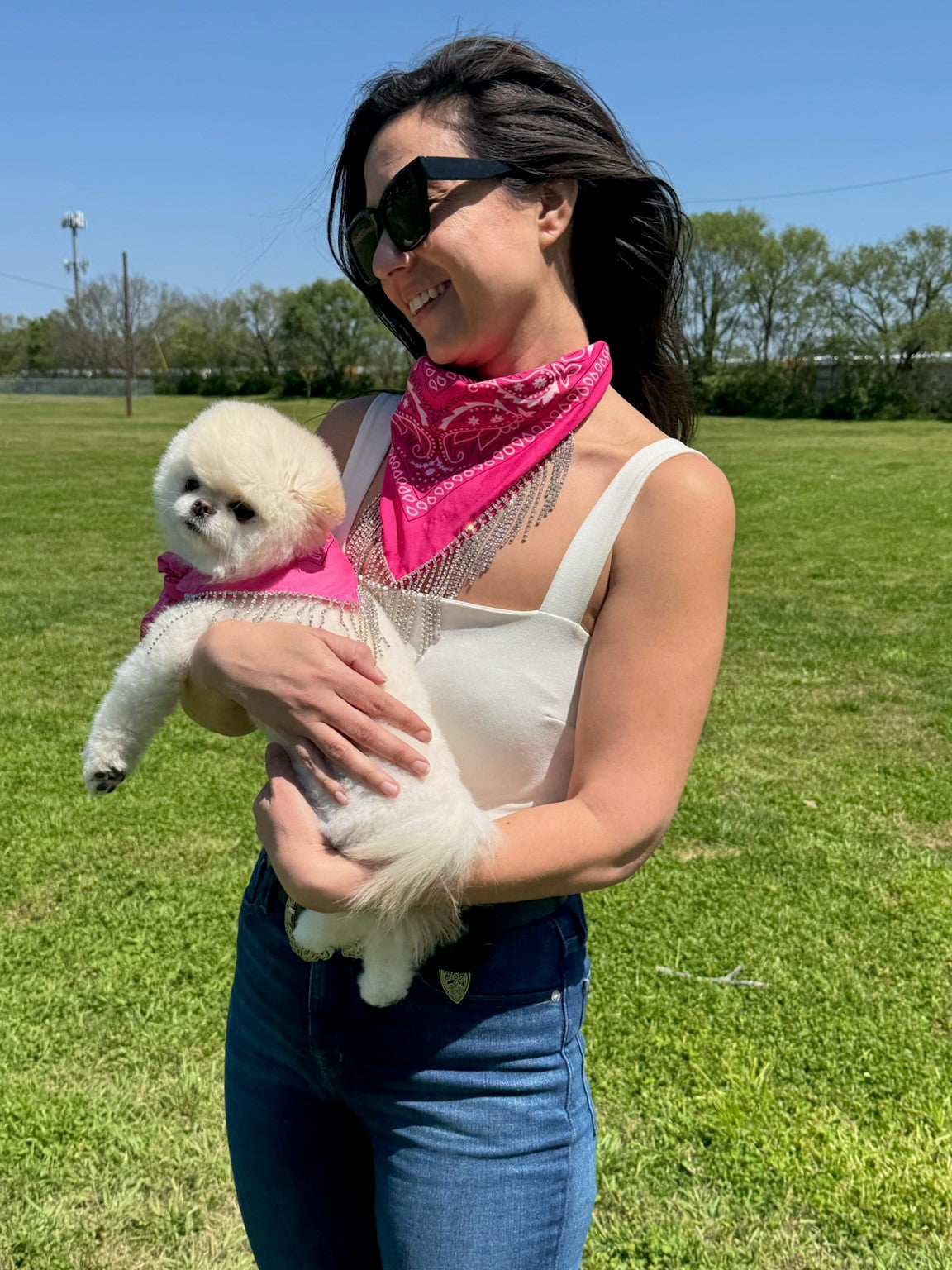 Pet Polyester Bandana- Black with gold rhinestone