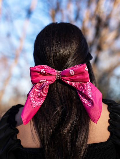 Rhinestone Bandana Bow- Pink with pink rhinestones