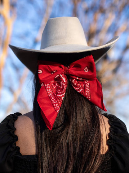 Rhinestone Bandana Bow- Red with red rhinestones