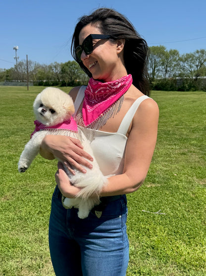 Pet Polyester Bandana- Magenta with gold rhinestone
