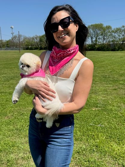Pet Polyester Bandana- Magenta with gold rhinestone