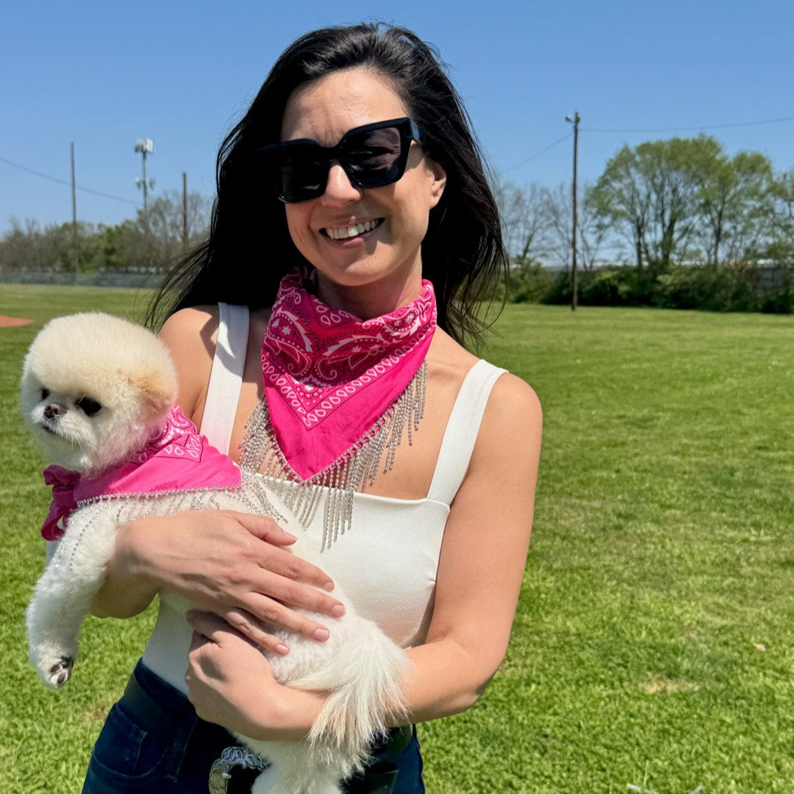 Pet Polyester Bandana- Magenta with gold rhinestone